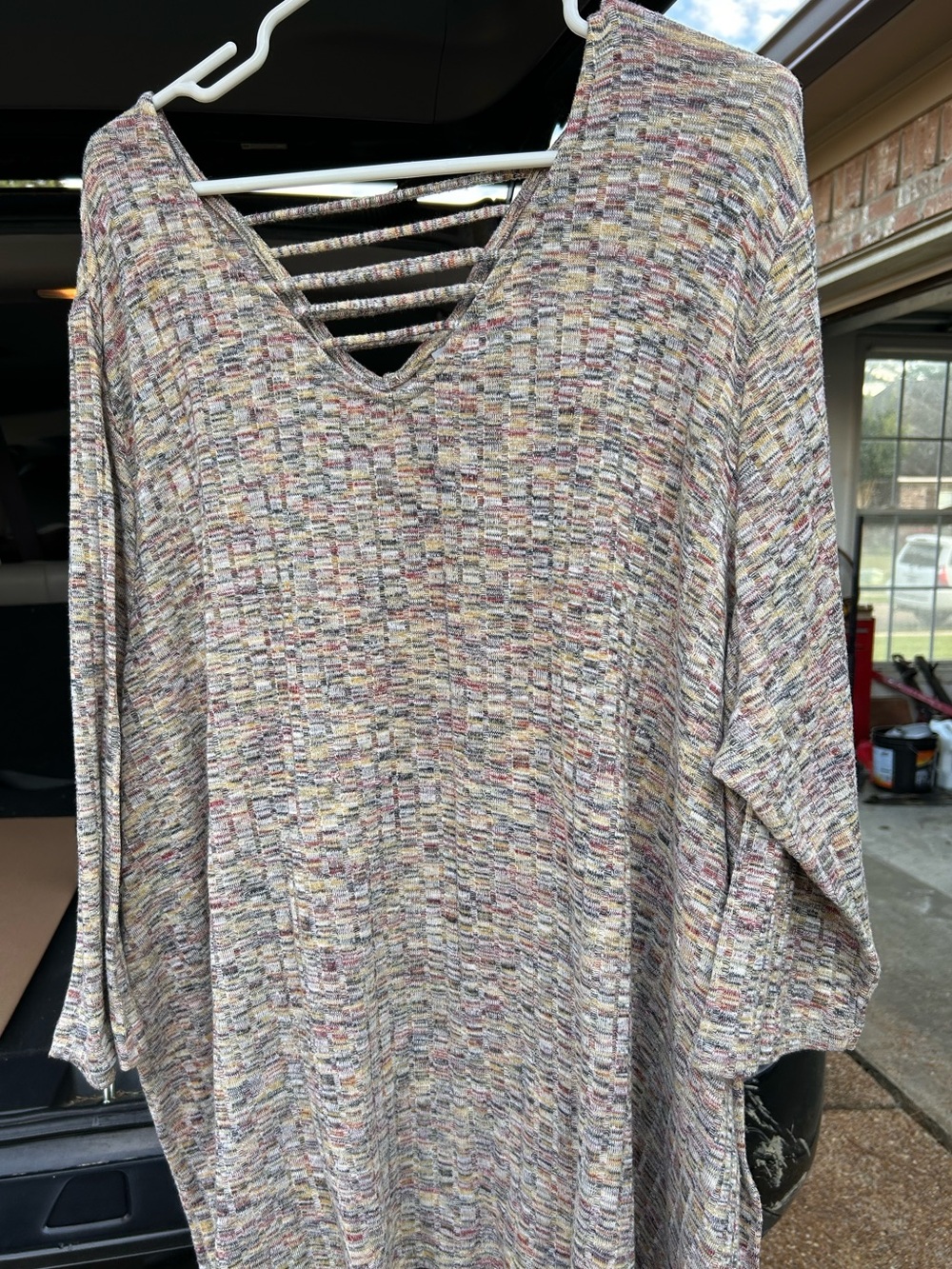 Catherines Multicolor Striped Knit V-Neck Top with Ladder Front and Back Plus